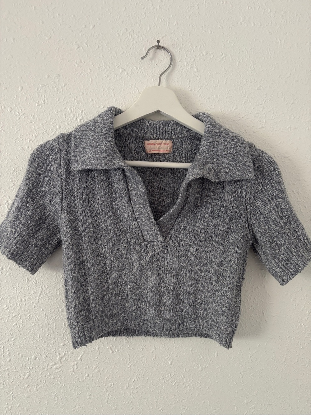 Urban Outfitters Gray Cropped Knit Polo Sweater